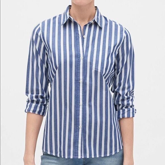 Gap Women’s Button Down Collar Pink Striped Shirt Size Large - Picture 1 of 12